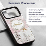 Winter Wonderland Deer Snowy Forest Pink Seamless Custom Name Protective Phone Case Mobile Cover Durable Everyday Smartphone Shock Resistant
