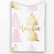 Minimal Pink and Gold Christmas Tree Modern Seamless Pattern Lovely  Personalised Custom Name Super Soft Fleece Blanket Bed Sofa Throw
