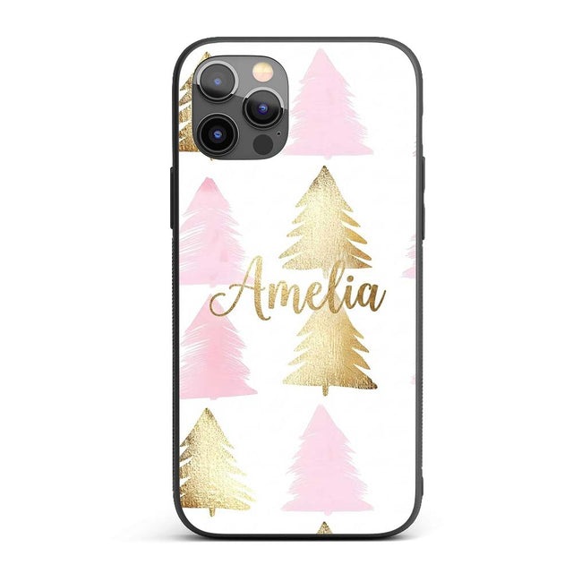 Minimal Pink and Gold Christmas Printed Design Custom Name Protective Phone Case Mobile Cover Durable Everyday Smartphone Shock Resistant