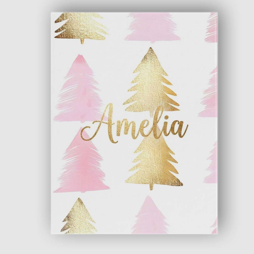 Personalised Name Minimal Pink and Gold Custom  Modern Room Accent Elegant Feature Canvas Wall Art Print Decor Picture Ready to Hang