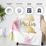 Minimal Pink and Gold Christmas Tree Modern Seamless Pattern Lovely  Personalised Custom Name Super Soft Fleece Blanket Bed Sofa Throw