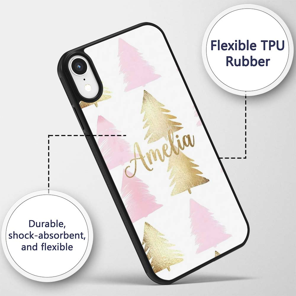 Minimal Pink and Gold Christmas Printed Design Custom Name Protective Phone Case Mobile Cover Durable Everyday Smartphone Shock Resistant