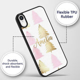 Minimal Pink and Gold Christmas Printed Design Custom Name Protective Phone Case Mobile Cover Durable Everyday Smartphone Shock Resistant