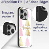 Minimal Pink and Gold Christmas Printed Design Custom Name Protective Phone Case Mobile Cover Durable Everyday Smartphone Shock Resistant