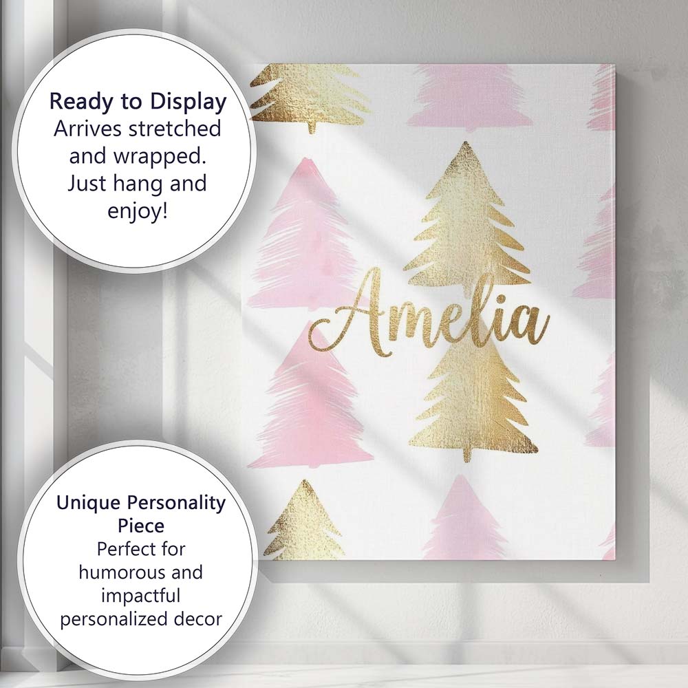 Personalised Name Minimal Pink and Gold Custom  Modern Room Accent Elegant Feature Canvas Wall Art Print Decor Picture Ready to Hang