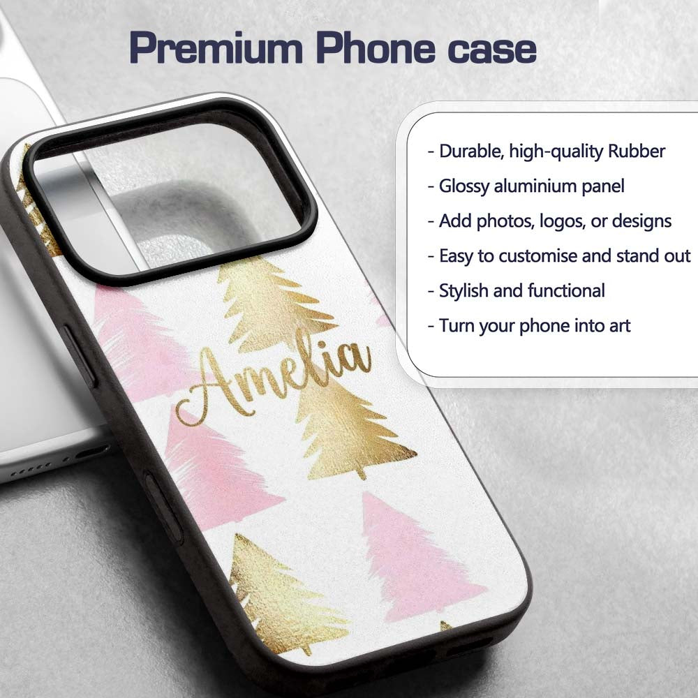 Minimal Pink and Gold Christmas Printed Design Custom Name Protective Phone Case Mobile Cover Durable Everyday Smartphone Shock Resistant