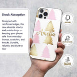 Minimal Pink and Gold Christmas Printed Design Custom Name Protective Phone Case Mobile Cover Durable Everyday Smartphone Shock Resistant