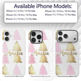 Minimal Pink and Gold Christmas Printed Design Custom Name Protective Phone Case Mobile Cover Durable Everyday Smartphone Shock Resistant