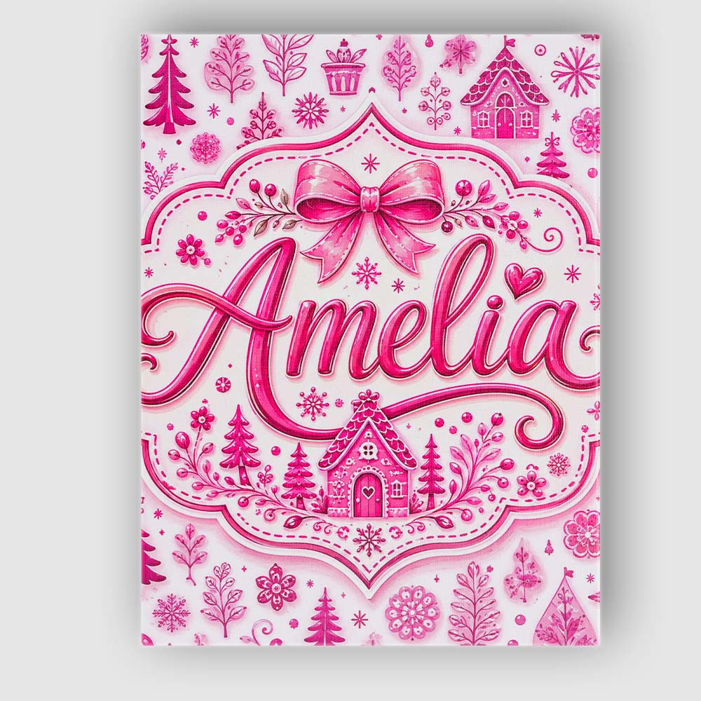 Personalised Name Cute Pink Christmas Icon Custom  Unique Gift Idea Elegant Feature Canvas Wall Art Print Decor Picture Ready to Hang