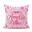 Custom Name Pink Christmas Icon Doodle Holiday Seamless Pattern Square Filled Cushion Throw Pillow Sofa Bed Home Decor Zip Washable UK Made
