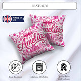 Custom Name Pink Christmas Icon Doodle Holiday Seamless Pattern Square Filled Cushion Throw Pillow Sofa Bed Home Decor Zip Washable UK Made