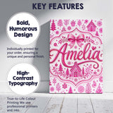 Personalised Name Cute Pink Christmas Icon Custom  Unique Gift Idea Elegant Feature Canvas Wall Art Print Decor Picture Ready to Hang