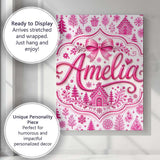 Personalised Name Cute Pink Christmas Icon Custom  Unique Gift Idea Elegant Feature Canvas Wall Art Print Decor Picture Ready to Hang