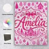 Personalised Name Cute Pink Christmas Icon Custom  Unique Gift Idea Elegant Feature Canvas Wall Art Print Decor Picture Ready to Hang