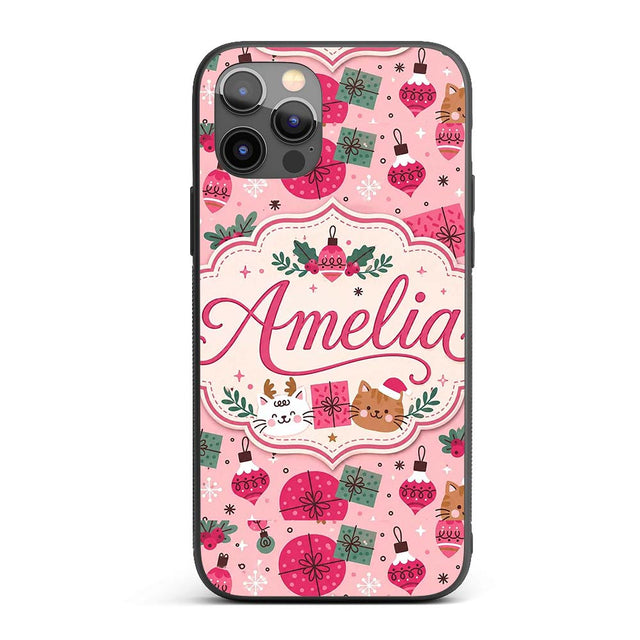 Cute Christmas Cats Gifts and Printed Design Custom Name Protective Phone Case Mobile Cover Durable Everyday Smartphone Shock Resistant