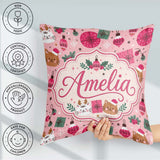 Custom Name Cats Gifts and Baubles Pink Festive Seamless Pattern Square Filled Cushion Throw Pillow Sofa Bed Home Decor Zip Washable UK Made