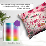 Custom Name Cats Gifts and Baubles Pink Festive Seamless Pattern Square Filled Cushion Throw Pillow Sofa Bed Home Decor Zip Washable UK Made