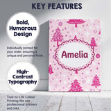 Personalised Name Pink Christmas Tree Custom Modern Room Accent Creative Decorator Style Canvas Wall Art Print Decor Picture Ready to Hang