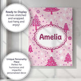 Personalised Name Pink Christmas Tree Custom Modern Room Accent Creative Decorator Style Canvas Wall Art Print Decor Picture Ready to Hang