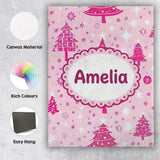 Personalised Name Pink Christmas Tree Custom Modern Room Accent Creative Decorator Style Canvas Wall Art Print Decor Picture Ready to Hang