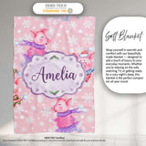 Cute Winter Pig Ice Skating Snowflake Seamless Pattern Lovely  Personalised Custom Name Super Soft Fleece Blanket Bed Sofa Throw