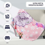 Cute Winter Pig Ice Skating Snowflake Seamless Pattern Lovely  Personalised Custom Name Super Soft Fleece Blanket Bed Sofa Throw