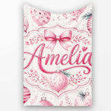 Elegant Pink Watercolor Christmas Baubles Seamless Pattern Lovely  Personalised Custom Name Super Soft Fleece Blanket Bed Sofa Throw