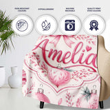 Elegant Pink Watercolor Christmas Baubles Seamless Pattern Lovely  Personalised Custom Name Super Soft Fleece Blanket Bed Sofa Throw