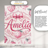 Elegant Pink Watercolor Christmas Baubles Seamless Pattern Lovely  Personalised Custom Name Super Soft Fleece Blanket Bed Sofa Throw