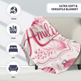 Elegant Pink Watercolor Christmas Baubles Seamless Pattern Lovely  Personalised Custom Name Super Soft Fleece Blanket Bed Sofa Throw