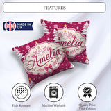 Custom Name White Christmas Tree Stars Pink Background Seamless Square Filled Cushion Throw Pillow Sofa Bed Home Decor Zip Washable UK Made