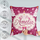 Custom Name White Christmas Tree Stars Pink Background Seamless Square Filled Cushion Throw Pillow Sofa Bed Home Decor Zip Washable UK Made