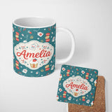 Personalized Custom Name Cute Macaron Cupcake Tea Bag Strawberry Seamless Pattern Lovely 11oz Ceramic Coffee Tea Mug White Large Handle