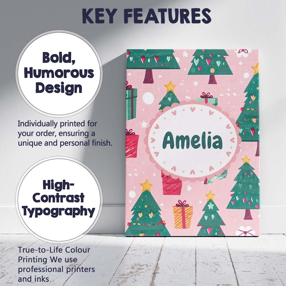 Personalised Name Festive Green Christmas Custom  Unique Gift Idea Elegant Feature Canvas Wall Art Print Decor Picture Ready to Hang