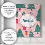 Personalised Name Festive Green Christmas Custom  Unique Gift Idea Elegant Feature Canvas Wall Art Print Decor Picture Ready to Hang