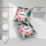 Custom Name Festive Green Christmas Tree Gifts Holiday Seamless Square Filled Cushion Throw Pillow Sofa Bed Home Decor Zip Washable UK Made