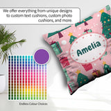 Custom Name Festive Green Christmas Tree Gifts Holiday Seamless Square Filled Cushion Throw Pillow Sofa Bed Home Decor Zip Washable UK Made