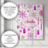Personalised Name Pink Snowflake Candle Custom  Modern Room Accent Elegant Feature Canvas Wall Art Print Decor Picture Ready to Hang