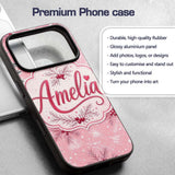 Winter Pine Branch Red Berry Snowy Pink Seamless Custom Name Protective Phone Case Mobile Cover Durable Everyday Smartphone Shock Resistant