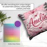 Custom Name Winter Pine Branch Berry Snowy Pink Seamless Pattern Square Filled Cushion Throw Pillow Sofa Bed Home Decor Zip Washable UK Made