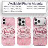 Winter Pine Branch Red Berry Snowy Pink Seamless Custom Name Protective Phone Case Mobile Cover Durable Everyday Smartphone Shock Resistant