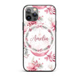 Elegant Pink Watercolor Floral Baubles Winter Custom Name Protective Phone Case Mobile Cover Durable Everyday Smartphone Shock Resistant