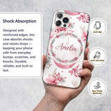 Elegant Pink Watercolor Floral Baubles Winter Custom Name Protective Phone Case Mobile Cover Durable Everyday Smartphone Shock Resistant