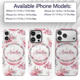 Elegant Pink Watercolor Floral Baubles Winter Custom Name Protective Phone Case Mobile Cover Durable Everyday Smartphone Shock Resistant