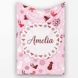 Cute Christmas Snowman Reindeer Candy Seamless Pattern Lovely  Personalised Custom Name Super Soft Fleece Blanket Bed Sofa Throw