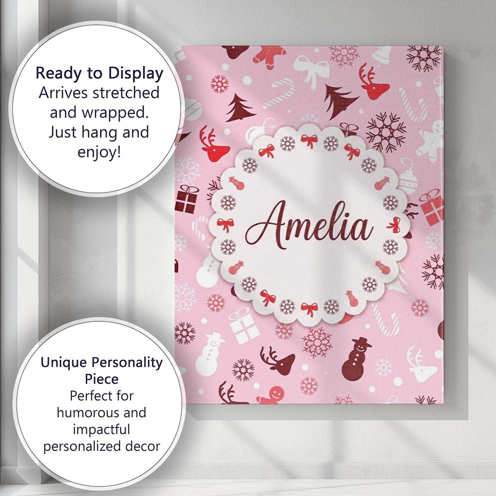 Personalised Name Cute Christmas Snowman Custom  Unique Gift Idea Elegant Feature Canvas Wall Art Print Decor Picture Ready to Hang