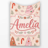 Scandinavian Style Christmas Trees Candy Cane Cute Seamless Pattern  Personalised Custom Name Super Soft Fleece Blanket Bed Sofa Throw