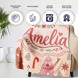 Scandinavian Style Christmas Trees Candy Cane Cute Seamless Pattern  Personalised Custom Name Super Soft Fleece Blanket Bed Sofa Throw