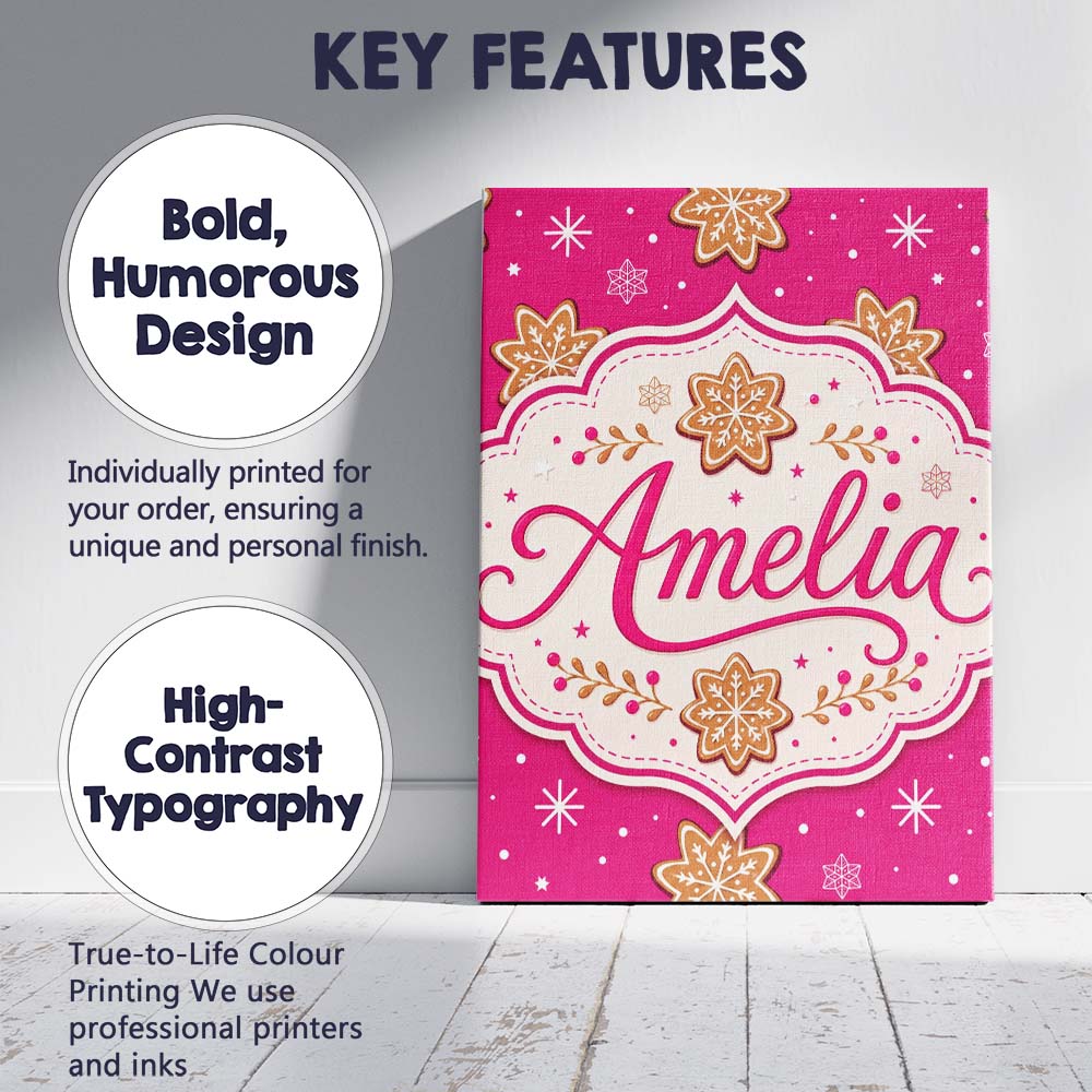 Personalised Name Festive Gingerbread Custom Modern Room Accent Creative Decorator Style Canvas Wall Art Print Decor Picture Ready to Hang