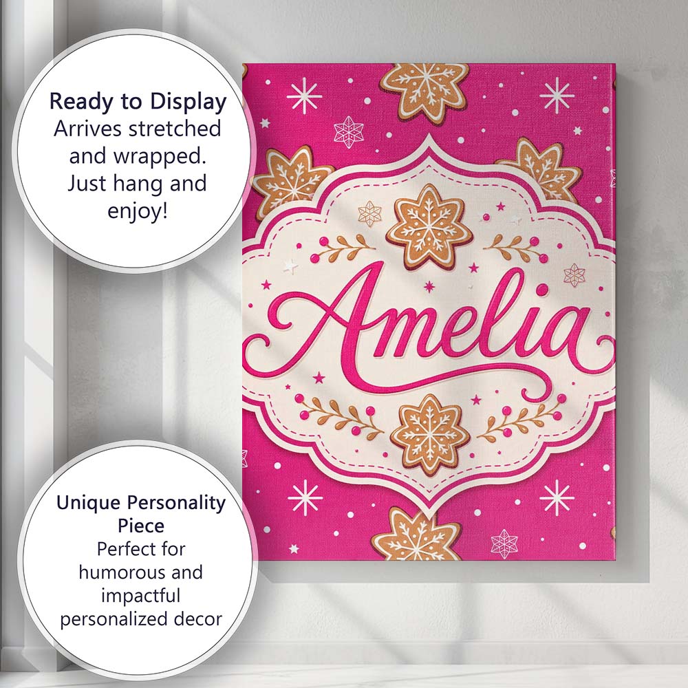 Personalised Name Festive Gingerbread Custom Modern Room Accent Creative Decorator Style Canvas Wall Art Print Decor Picture Ready to Hang